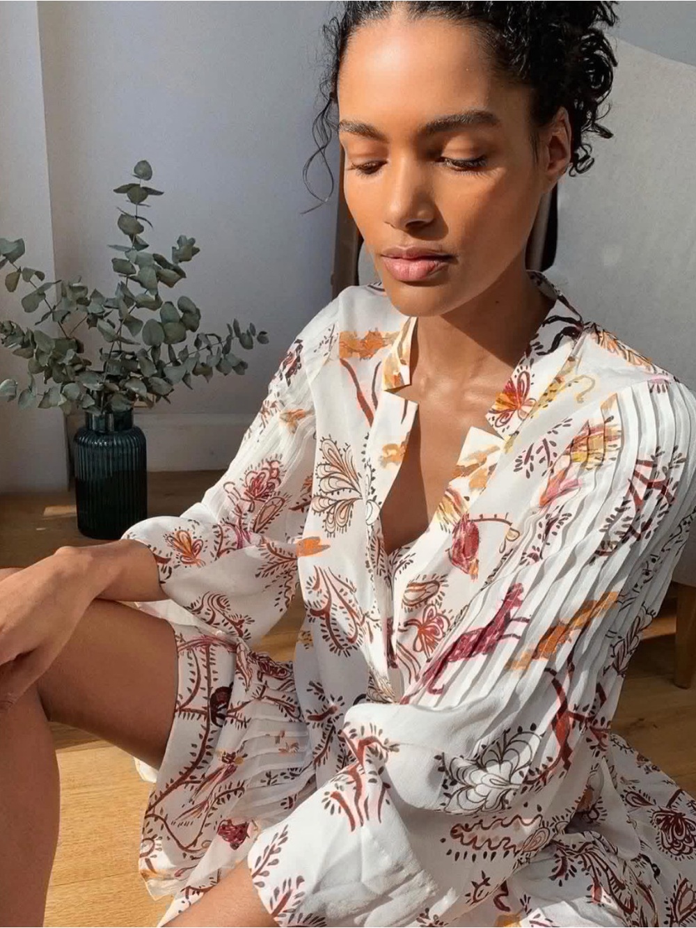 DOROTHEE SCHUMACHER Floral Tree Of Life Animal Print Bell Sleeve Shirt Blouse